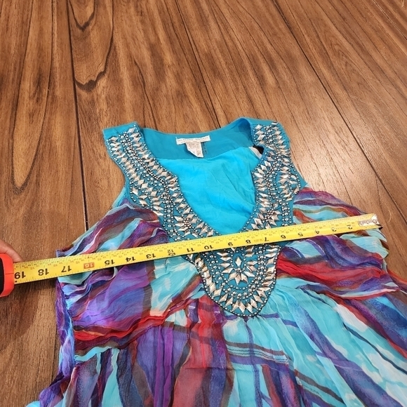 Alberto Makali blue tie dye Print Beaded embroidered Sleeveless chiffon Dress M - Picture 3 of 13